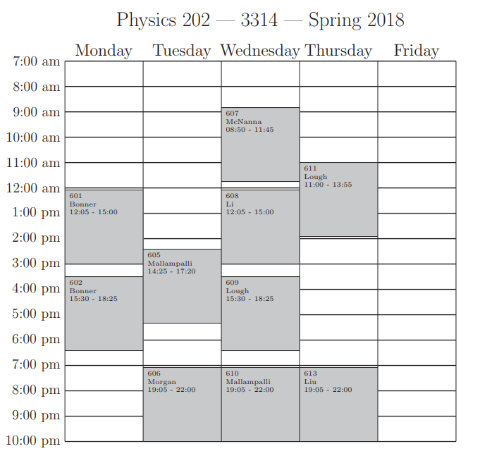 202 Spring 2018 Schedule - Instructional Lab Wiki